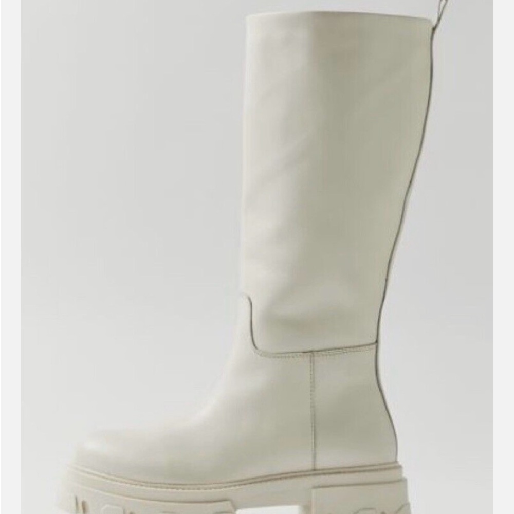 Steve Madden Cream Platform Knee-High Heeled Boots